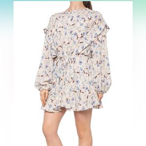 Free People Dress Nature Print, Ruffle Hem & Tie Waist New no tag Size XS